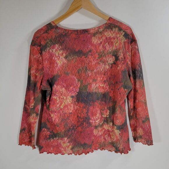 VICTOR CARLINI Floral Lace Top Sz XL Lettuce Trim 90s 2000s Watercolor Pink - Picture 3 of 8
